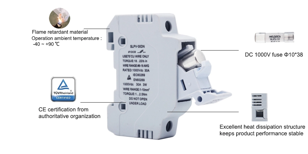 Solar PV System DC 1000V DIN Rail Fuse Holder 10*38mm